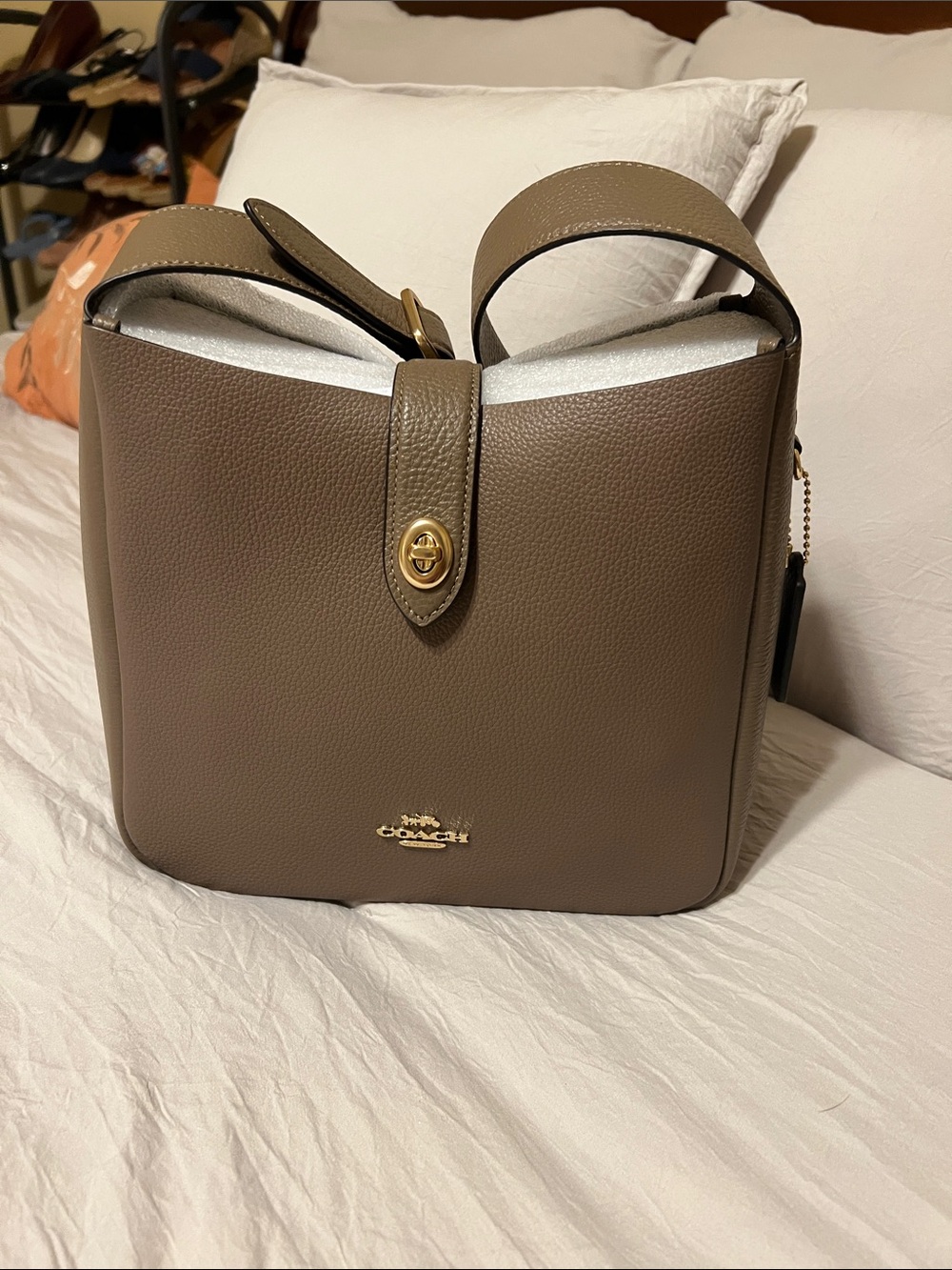 Coach Taupe Brown Leather Bucket Bag with Gold Hardware NWT